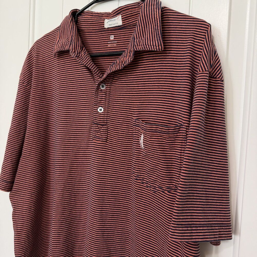 Johnnie-O West Coast Prep Short Sleeve Striped Polo Shirt Men’s XL Coral Blue